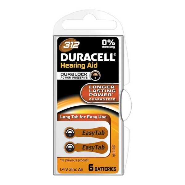 DURACELL 312(PR41) 1,45V  ΜΠΑΤΑΡΙΕΣ ΑΚΟΥΣΤΙΚΩΝ ΣΕΤ 6ΤΜΧ